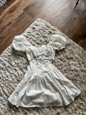 NWT Sabo Midi White Puff-Sleeve Mini Dress Corset